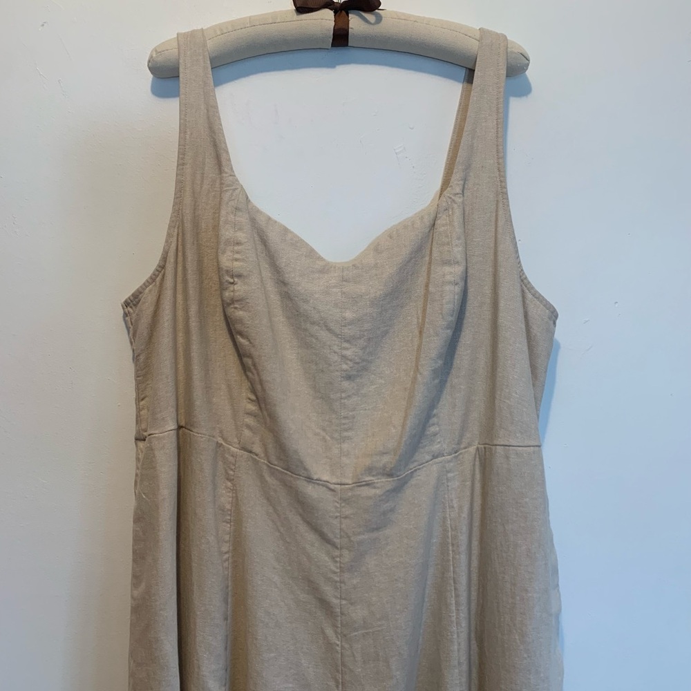 Old Navy Linen Blend Fit & Flare Midi Dress Tan - Picture 4 of 8